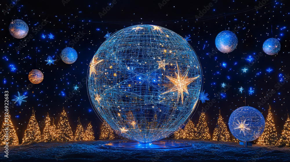 Aufkleber abstract image of a new year ball in the form of a starry sky or space, consisting of points, lines,