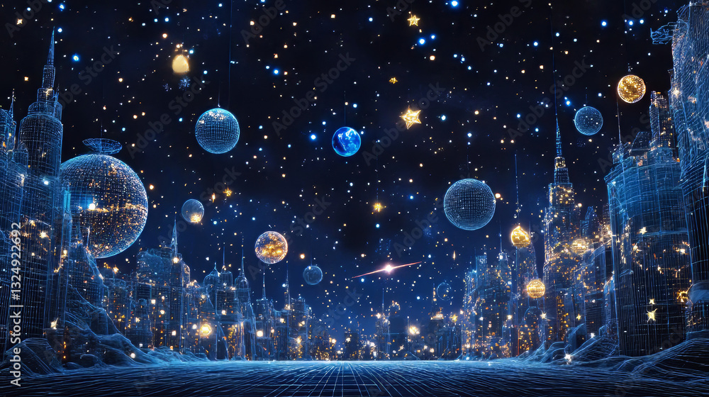 Aufkleber abstract image of a new year ball in the form of a starry sky or space, consisting of points, lines,