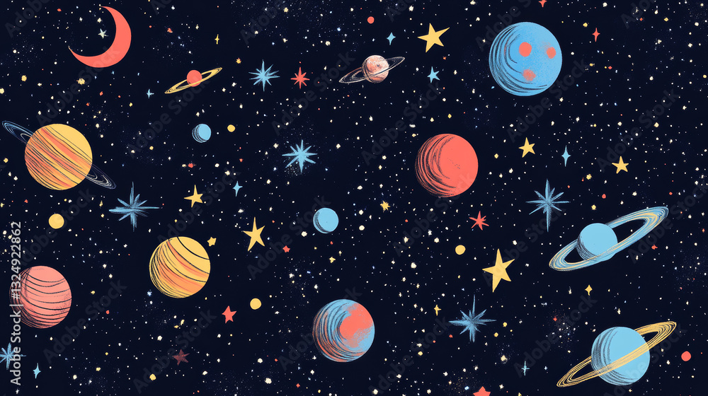 Poster abstract image of a open book in the form of a starry sky or space, consisting of points, lines, and