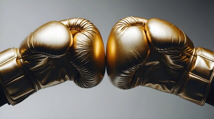 two golden boxing gloves touching knuckles in a powerful, symbolic gesture