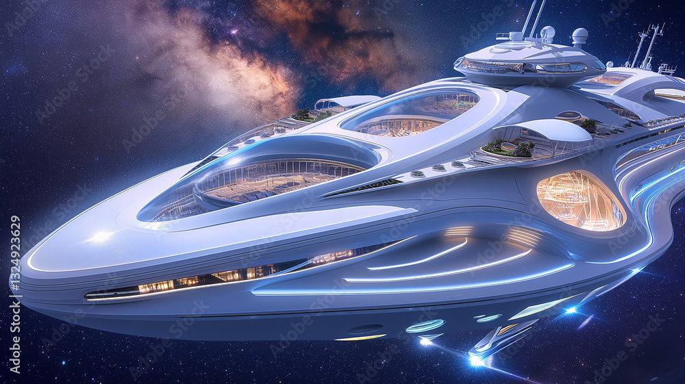 Poster this luxurious space hotel floats in the vastness of outer space, offering an otherworldly experienc