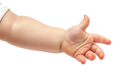 Baby hand reaching out on transparent background