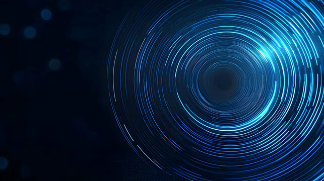 Abstract Blue Circular Light Trails With Dark Background and Digital Texture Effect