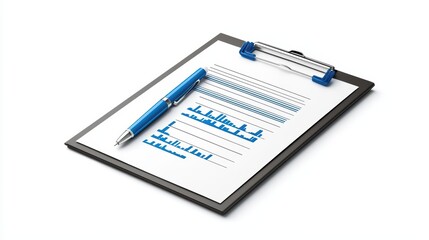 Isolated Digital Healthcare Clipboard with Pen and Blank Sheets for Medical Documentation