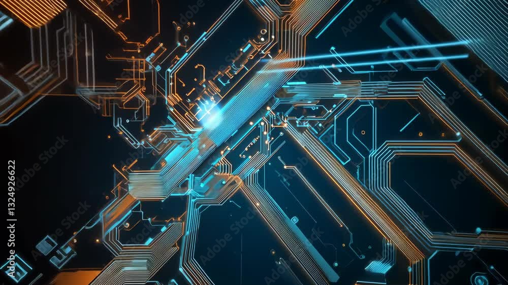 Aufkleber dynamic circuitry animation: neon lights and digital transformations