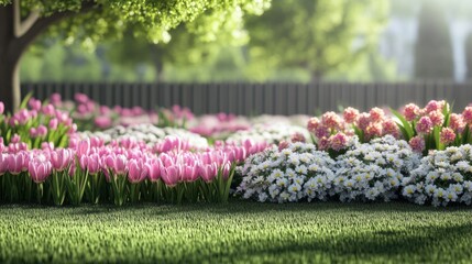 Obraz premium Beautiful garden with colorful flowers.