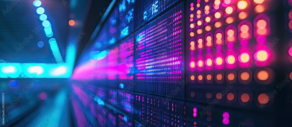 Wall mural abstract neon data stream: a visual representation of digital information flow