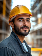 Construction worker smiles at the building site