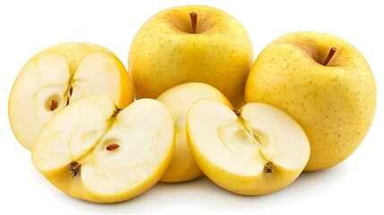 Golden Delicious Apples Slices Isolated on White Background