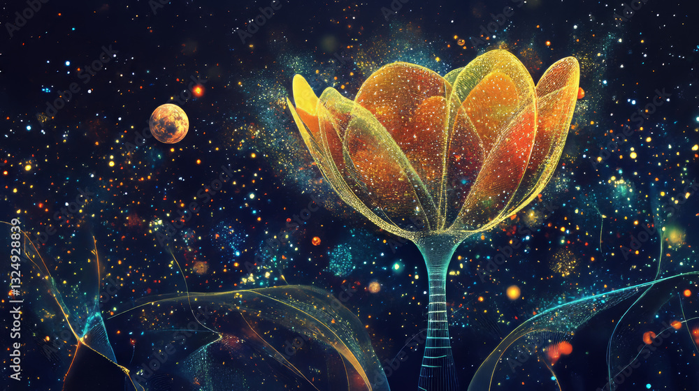 Aufkleber abstract image of a tulip in the form of a starry sky or space, consisting of points, lines, and sha