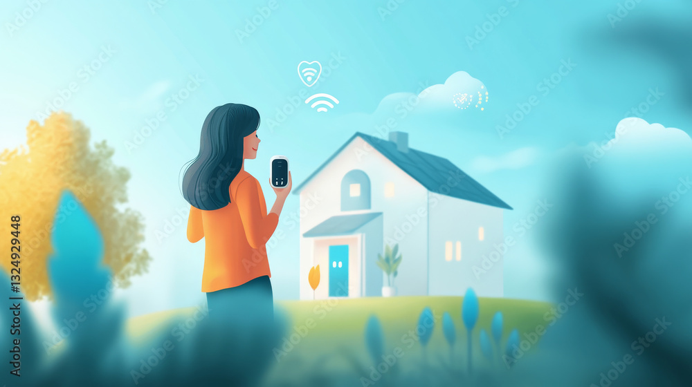 Poster voice assistant helps you to manage smart home system. smart house said in a human voice. control th