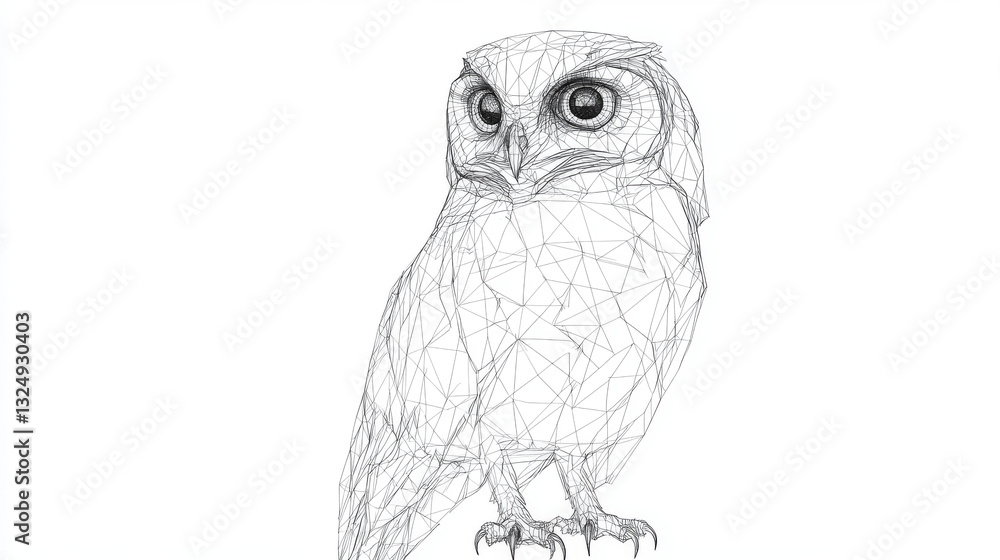 Poster owl isolated from low poly wireframe on white background. wild bird of prey. vector abstract polygon