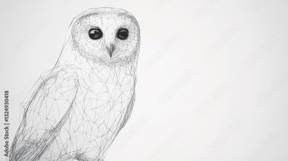 Poster owl isolated from low poly wireframe on white background. wild bird of prey. vector abstract polygon