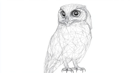 Owl isolated from low poly wireframe on white background. Wild bird of prey. Vector abstract polygonal image mash line and point hands collect puzzle with an inscription. Digital graphics