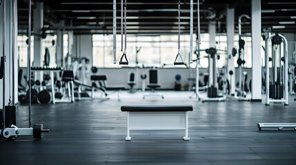 Empty Modern Gym Interior with Exercise Machines and Natural Light Creating a Clean Fitness Space