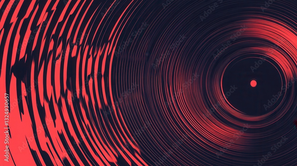 Aufkleber vinyl record texture with rhythmic soundwave ripples in black and red, featuring golden ratio design