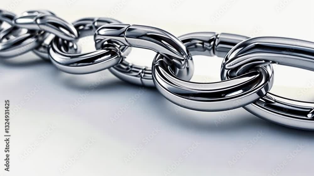 Poster close up of shiny metal chain links showcasing strength and durability with reflection on smooth sur