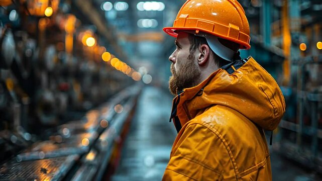 Industriearbeiter mit Schutzkleidung in Produktionshalle
