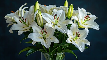 Fototapeta premium Elegant Bouquet of White Lilies in a Glass Vase