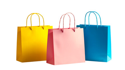 Colorful Shopping Bags: A trio of vibrant shopping bags in yellow, pink, and blue, each boasting a clean, modern design, beckoning buyers to fill them with their purchases