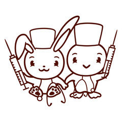 Rabbit Bird Chick Doctor Syringe Team 2 Friends Design Lover Art Vector Illustration Card T-Shirt Poster Sticker Graphic Print Decorative Drawing Isolated Logo Decoration Symbol Creative Cool Style
