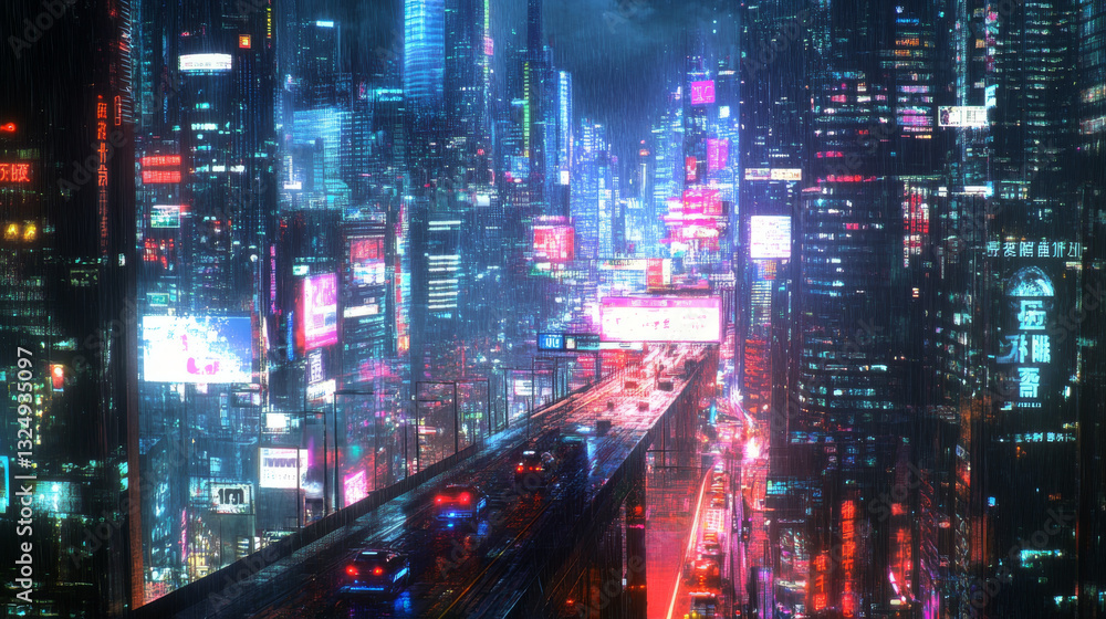 Poster artificial intelligence looking at smart city, connected with planet through global mobile internet 