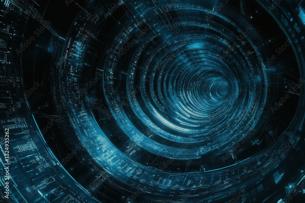 Poster Futuristic neural network design with deep blue and cyan patterns in a tech environment