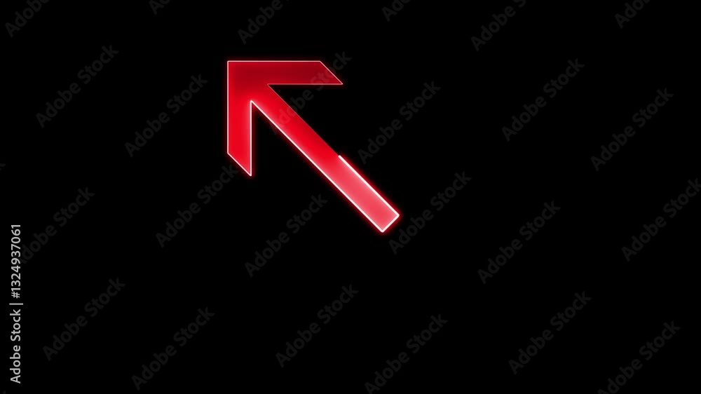 Poster neon up left direction arrow icon red color glowing animated black background,arrow move to up left 