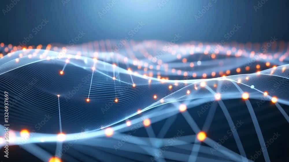 Poster digital network of interconnected nodes and glowing points futuristic and dynamic representation of 