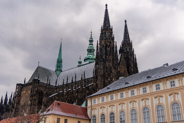 Fototapeta premium St. Vitus Cathedral rising over Prague Castle in winter