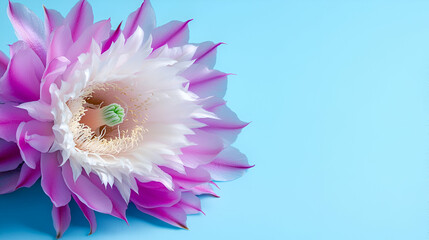Vibrant Close-Up of a Beautiful Lotus Flower with Stunning Petals and Delicate Details Set Against a Soft Blue Background for Nature Lovers