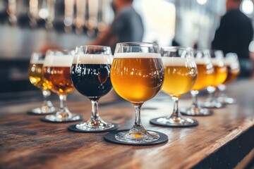 Celebrating International Beer Day: A Closeup of Craft Brews Against a Blurred August Background