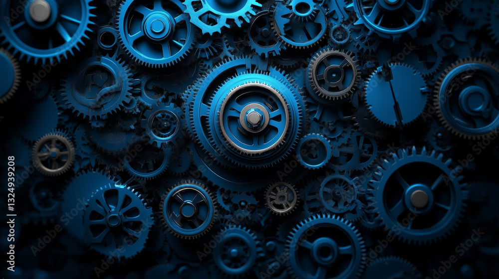 Poster abstract vector 3d gear wheels in dark background. cogs and gear wheel mechanisms concept. digital p