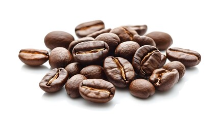 Naklejka premium Roasted peaberry coffee beans also known