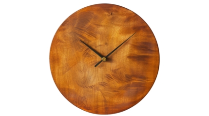 Modern round wooden wall clock on transparent background