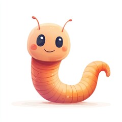Fototapeta premium Cute Cartoon Worm Character in Nature: A Whimsical Illustration on a Bright White Background