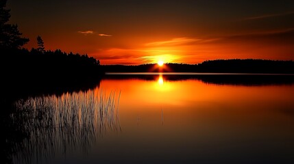 Naklejka premium Serene Sunset Lake Reflection