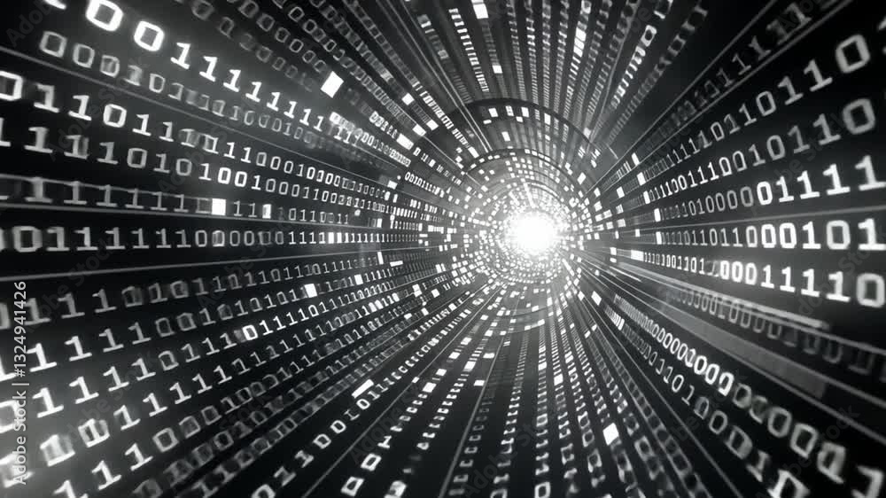 Poster futuristic digital tunnel of binary code immersive visual effect symbolizing data flow and technolog