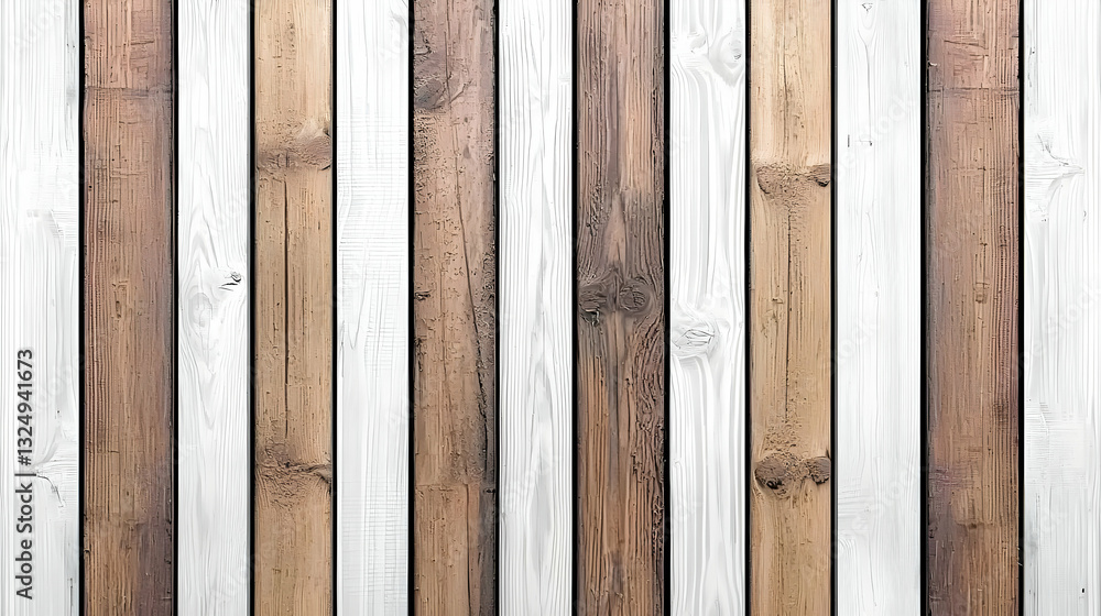 Poster full frame close-up of vertical wooden planks in brown and white with rustic texture background for 