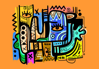 abstract face illustration that combines artistic elements with minimalistic or expressive shapes. 