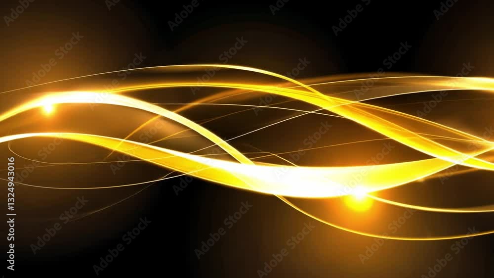Poster Abstract Golden Light Waves Black Background Create Dynamic and Energetic Visual Effect with Flowing Lines and Bright Highlights Adding Sense of Movement and Vibrancy, Featuring Glowing Trails and