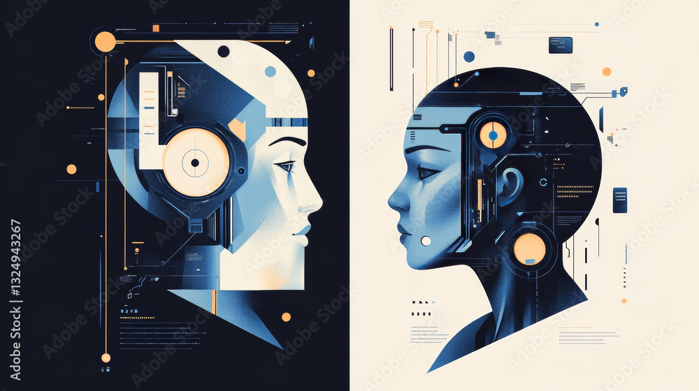 Poster ai technology poster design. digital abstract set of tech posters in futuristic light blue with low 