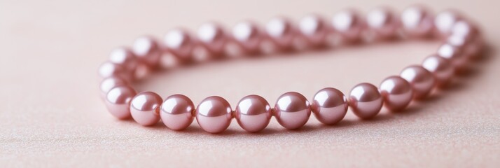 A beautifully arranged pink pearl necklace displayed on a gentle background, capturing the luxurious essence of jewelry and the elegance of timeless fashion.
