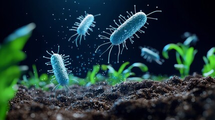 Fototapeta premium Close-up of bacteria synthesizing nutrients in a soil sample