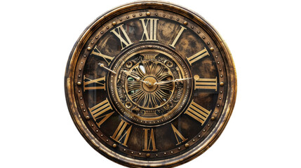 Obraz premium Vintage clock showing time with roman numerals on transparent background