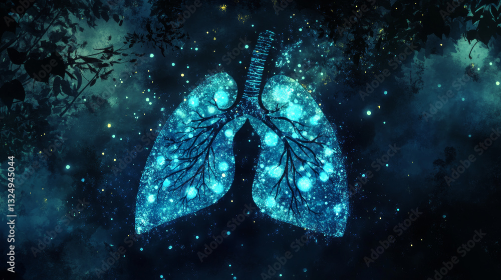 Aufkleber destructive lungs with broken contour. low poly blue. polygonal abstract health illustration. in the