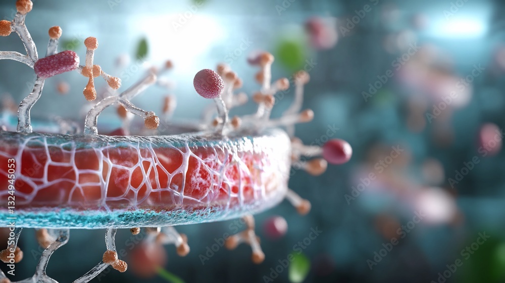 Poster microscopic cellular interaction 3d render