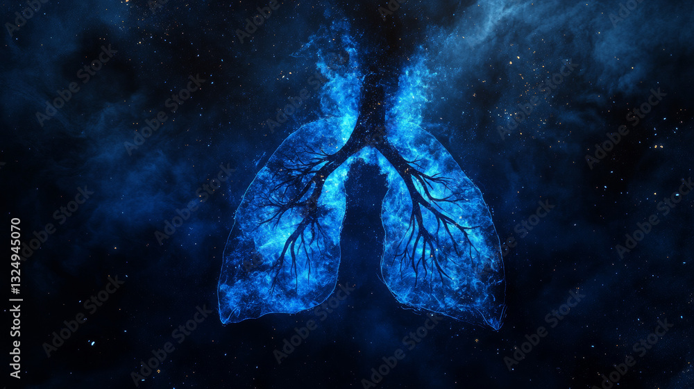 Aufkleber destructive lungs with broken contour. low poly blue. polygonal abstract health illustration. in the