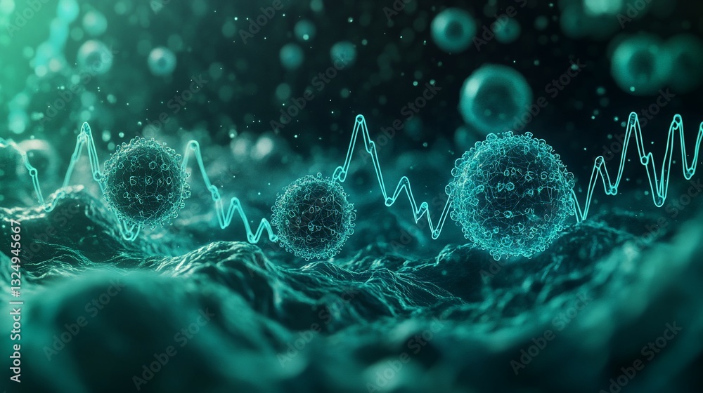Poster microscopic virus structures with fluctuating data graph