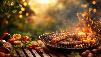BBQ brochure menu design. Barbecue and grilling party invitation.